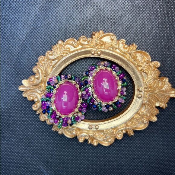Vintage-Inspired Multicolor Gemstone Statement Earrings - Picture 1 of 6